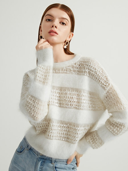 音菲梵女装品牌2021秋季羊绒刺绣印花针织衫