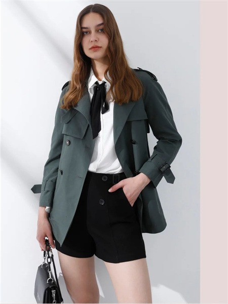 丽芮女装品牌2021秋季时尚纯棉绿色薄款外套