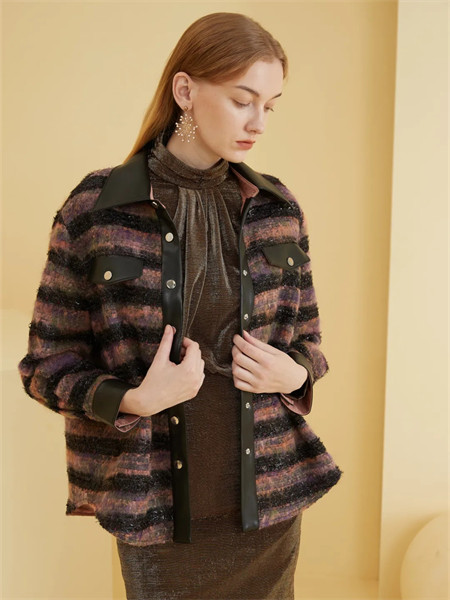 VESPER LYND女装品牌2021秋季羊绒条纹针织衫外套