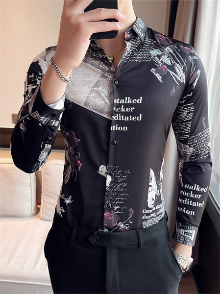 PLOVER(啄木鸟)男装品牌2021秋季英文刺绣印花修身衬衫