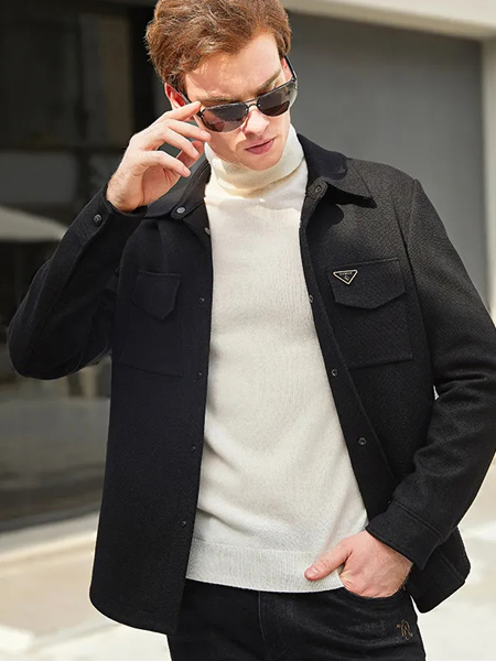 迪威玛尼男装品牌2021秋季纯色黑色针织外套