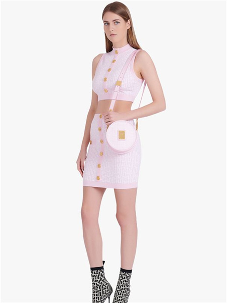 Balmain巴尔曼女装品牌2021秋季粉色纯棉针织裙