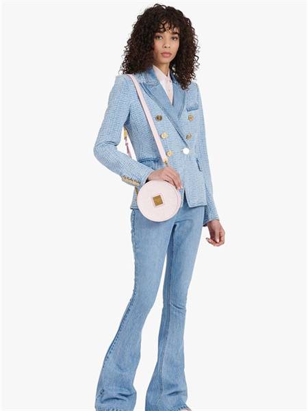 Balmain巴尔曼女装品牌2021秋季蓝色纹路纯棉外套