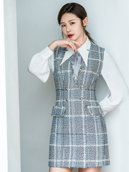 3ffusive女装品牌2021秋季系带格子纹路针织裙