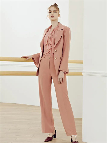 裘缇诺女装品牌2021秋季纯色纯棉时尚休闲西装套装