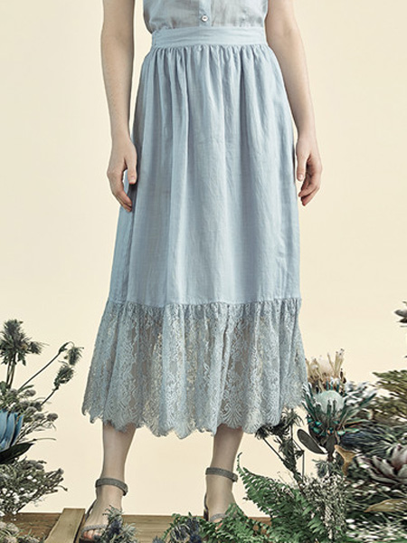 TALASA塔拉夏女装品牌2021秋季新款设计感小众蕾丝花边拼接显瘦A字长裙