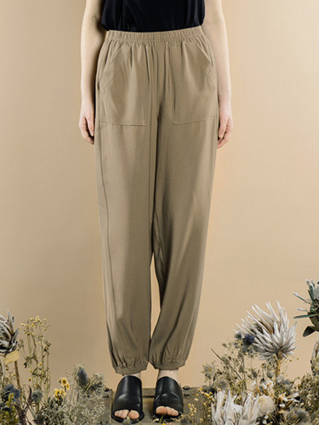 TALASA塔拉夏女装品牌2021秋季新款高腰直筒宽松显瘦大兜设计哈伦裤