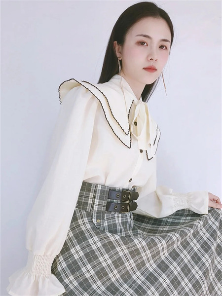 韩蔻KORIKOO女装品牌2021秋季雪纺系带纯棉休闲衬衫两件套