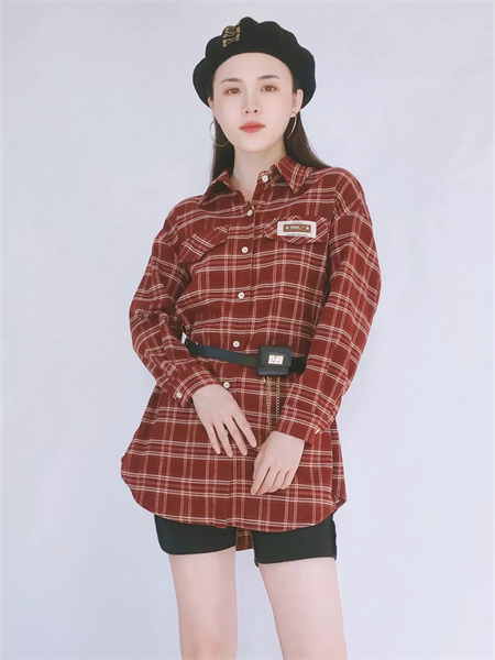 韩蔻KORIKOO女装品牌2021秋季甜美翻领格子纹路衬衫套装