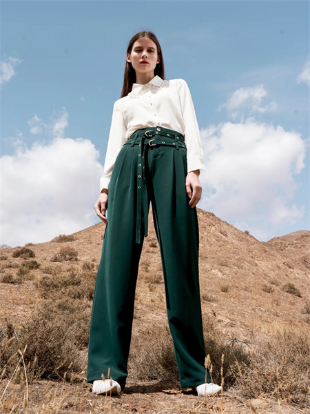 浩洋国际女装品牌2021秋季纯棉系带阔型长裤