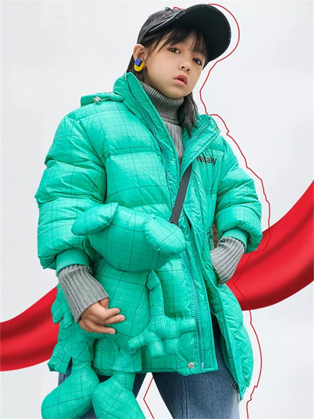 浪漫小猪童装品牌2021冬季韩版纯色格子纹路加绒羽绒服