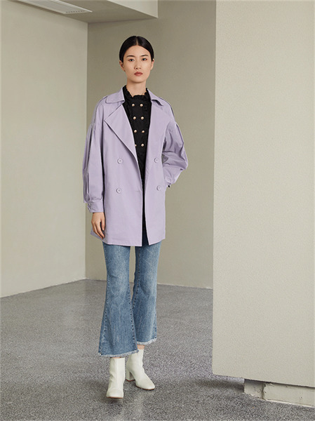AFleurir女装品牌2021秋季紫色翻领纯棉外套