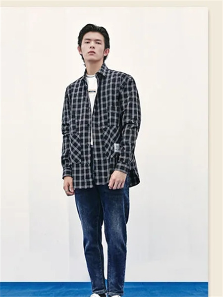 KIR男装男装品牌2021秋季格子纹路纯棉衬衫外套