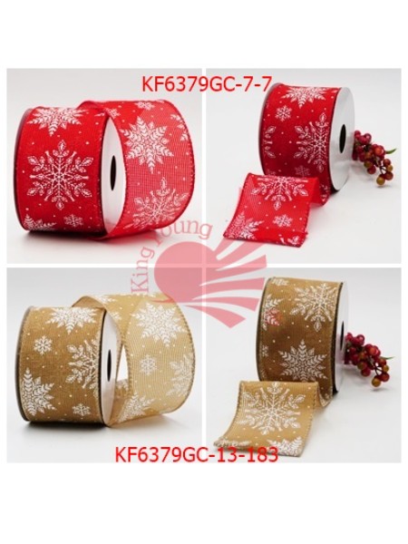 订制款-白雪花圣诞缎带【缎带王】KF6362, KF6367, KF6377~KF6379