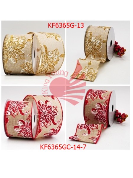 订制款-圣诞一品红花复古缎带【缎带王】KF6365~KF6366