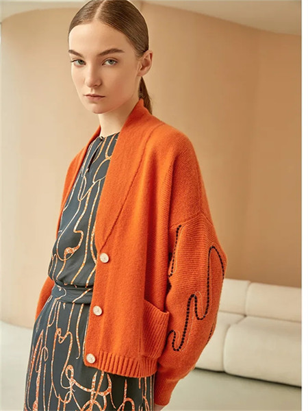 印象草原女装品牌2021秋季纯色针织纹路衬衫外套