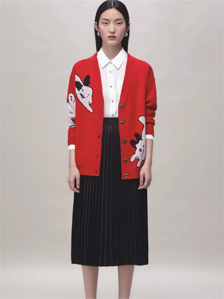 朗斯莉女装品牌2021秋季卡通印花针织衫外套