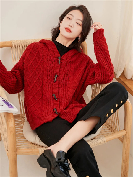 恩瑞妮女装品牌2021秋季纹路羊绒针织衫外套