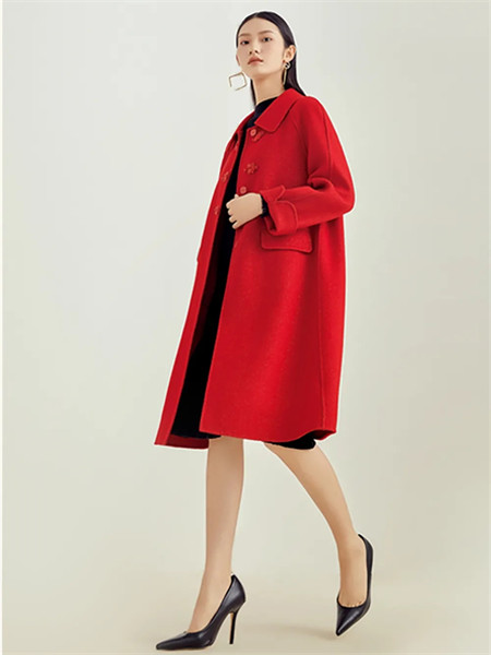 贝茜妮女装品牌2021秋冬红色加厚纯棉风衣