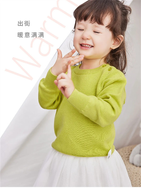 小米米童装品牌2021秋季圆领纯色羊绒针织上衣套装