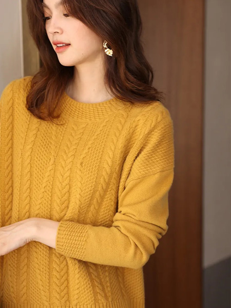 嘉禾利莎女装品牌2021秋季黄色温暖毛衣