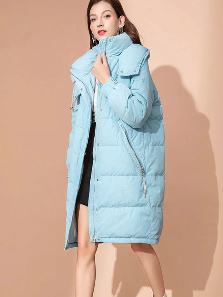 优韩一号女装品牌2021冬季高领长款羽绒服