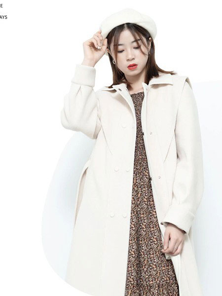 MIYU女装品牌2021秋冬米白色长款大衣