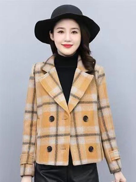 江南旗袍女装品牌2021秋冬格纹短款韩版外套