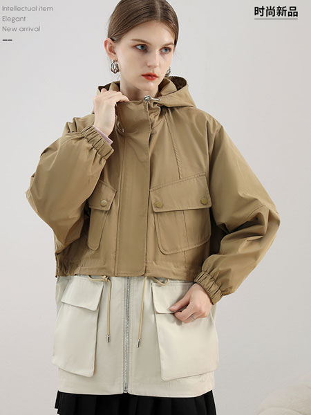 拉夏贝尔女装品牌2021秋冬拼接工装外套