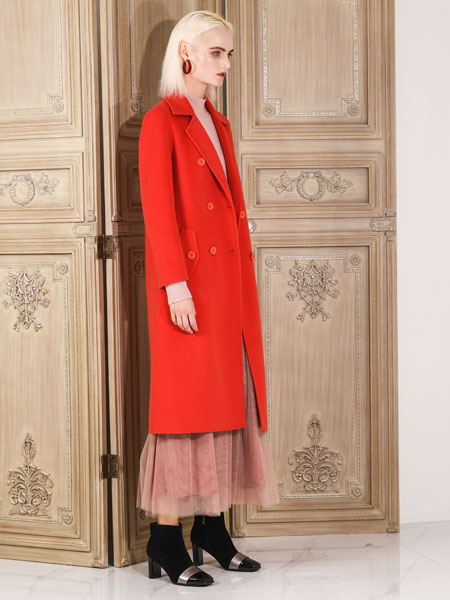 例格女装品牌2021冬季红色显白呢子大衣