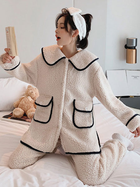 诗曼芬cemofe内衣品牌2021冬季娃娃领羊羔毛家居服