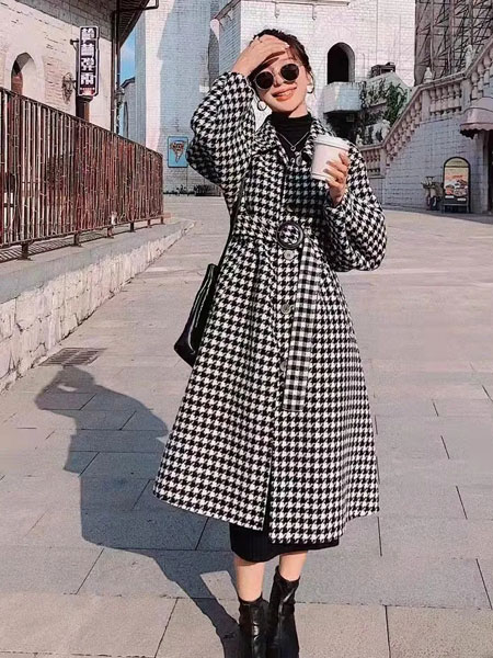 碧上Bishang女装品牌2021冬季经典系腰带长款大衣