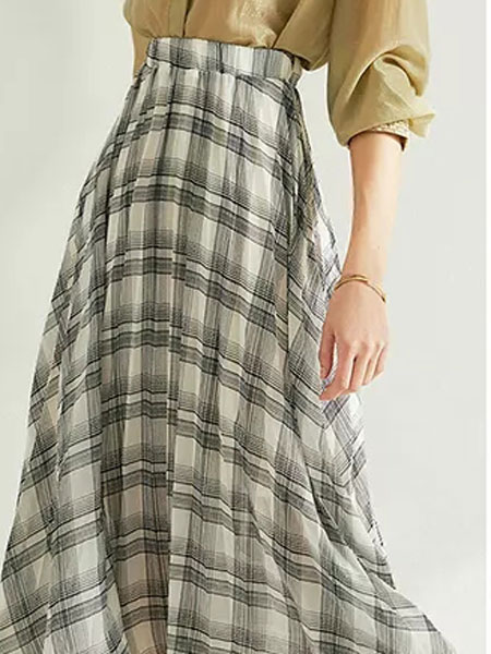法曼斯女装品牌2021秋冬格纹高腰气质半身裙