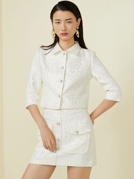 奥伦提女装品牌2021冬季气质白色套装裙