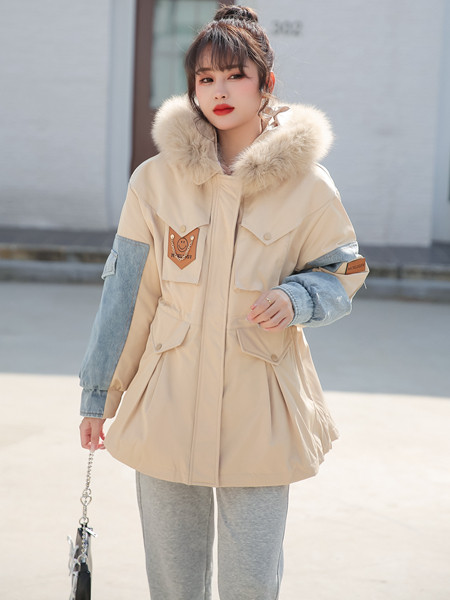 艾诺绮女装品牌2021冬季收腰工装棉服外套