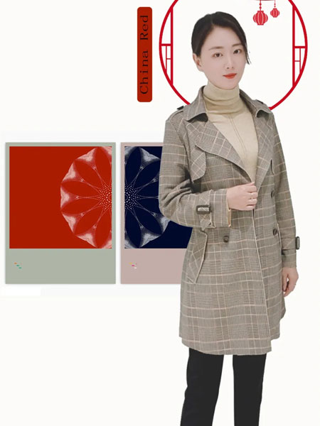 德菲蒂奥女装品牌2021冬季格纹中长款大衣