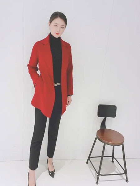 德菲蒂奥女装品牌2021冬季红色显白呢子大衣