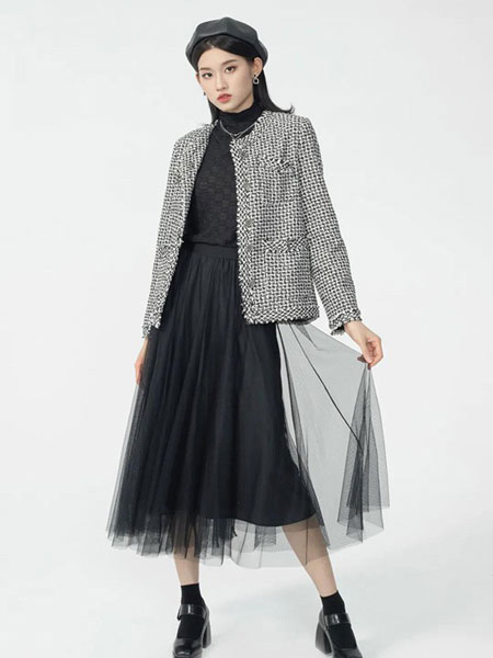 苞谷米女装品牌2021冬季格纹短款小香风外套