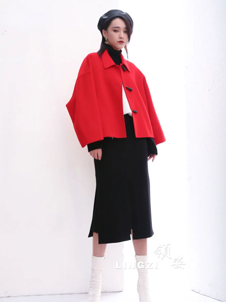 领姿女装品牌2021冬季红色多看显白外套