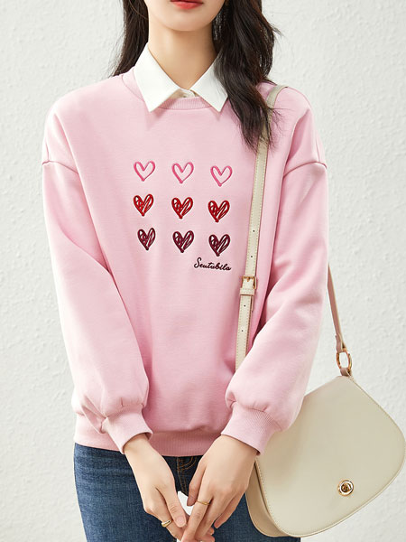 尚都比拉女装品牌2021冬季粉色甜美卫衣