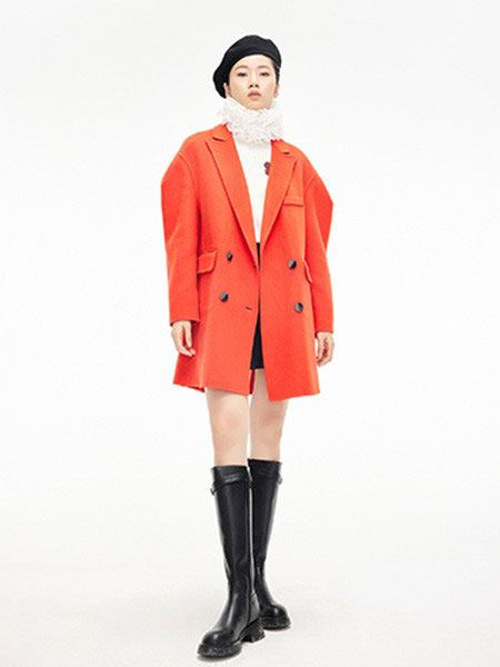 来尔佳昵LARCHY女装品牌2021冬季橘红色显白大衣