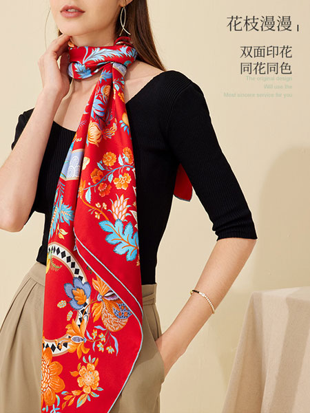 宝石蝶丝巾品牌2021冬季红色显白丝巾