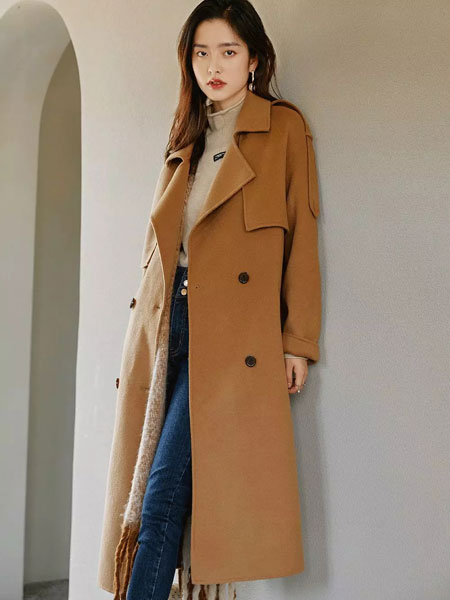 MISSLI女装品牌2021冬季卡其色查看韩版呢子大衣