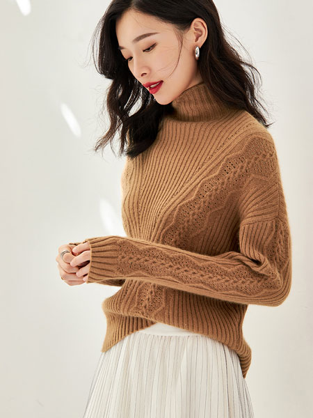 欧莎女装品牌2021冬季高领韩版毛衣