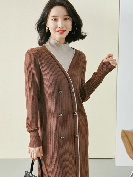 欧莎女装品牌2021冬季长款气质毛衣