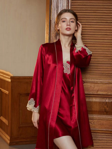 MYSHAPELY 纤美内衣品牌2021冬季红色真丝睡衣