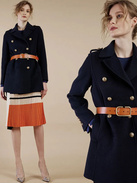 贝尔尼尼女装品牌2021冬季系腰带中长款外套