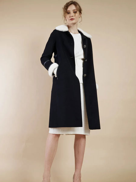 贝尔尼尼女装品牌2021冬季中长款毛领经典大衣