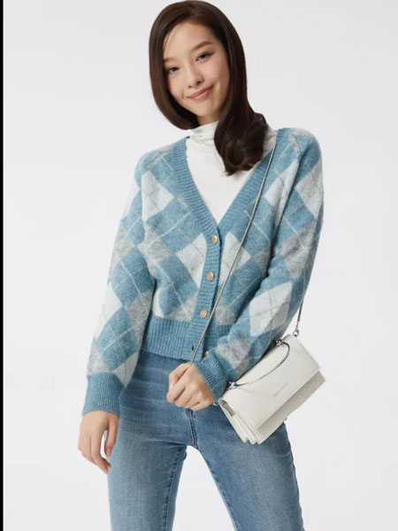 ClothScenery布景女装品牌2021冬季蓝色显白短款针织开衫