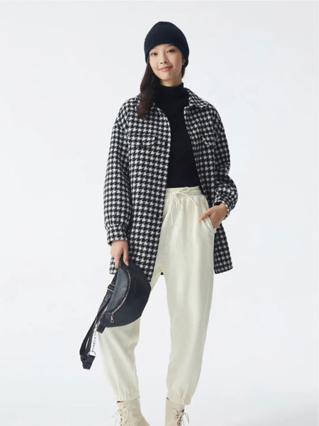 ClothScenery布景女装品牌2021冬季格纹中长款呢子外套